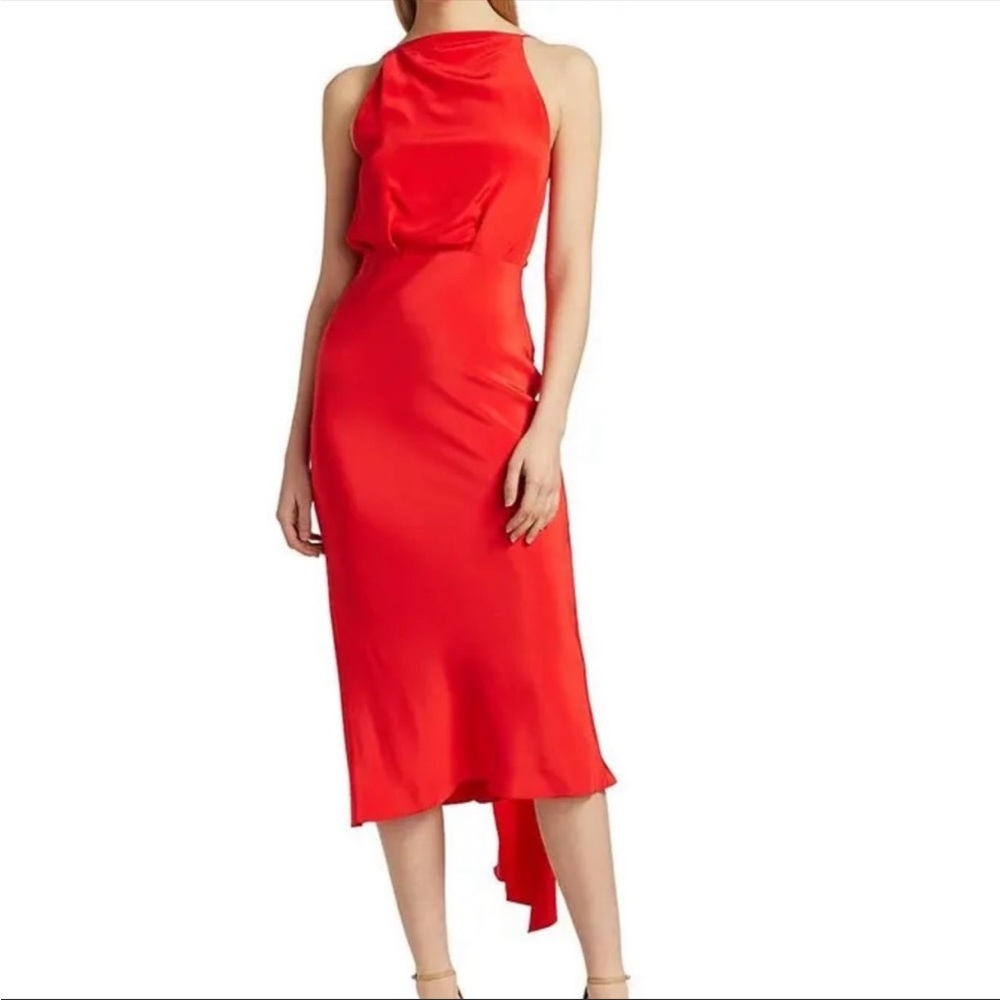 Cushnie Silk Red georgette draped open back dress Size 6 $1650
